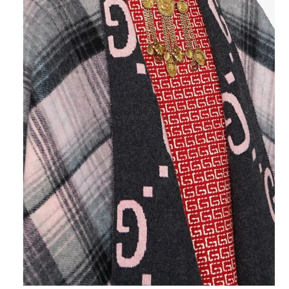 GUCCI GG logo check fringed reversible poncho cape wrap